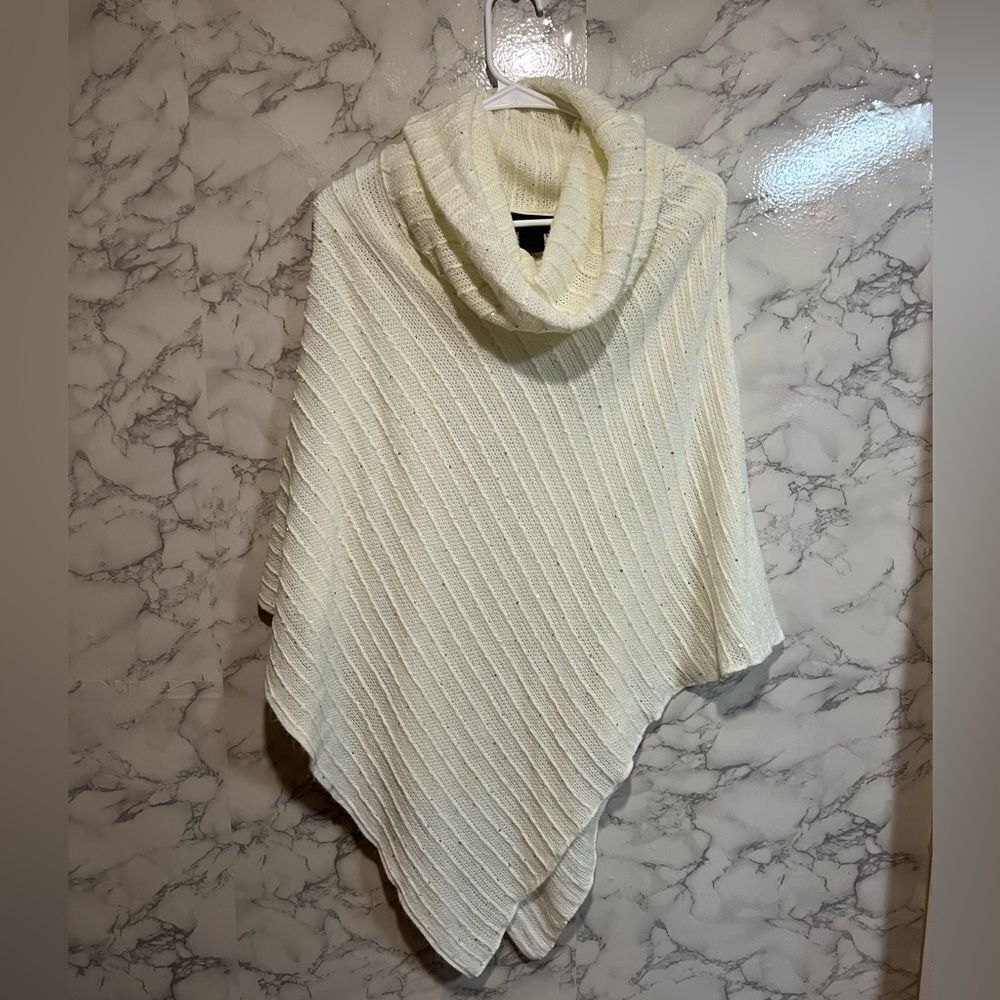 Steve Madden Womens Cowl Neck Ivory Poncho Sweater OSFM